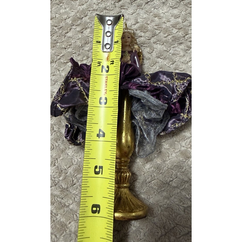 Angel Christmas Ornament Purple Fabric Dress Gold Stand & Star - Picture 4 of 4
